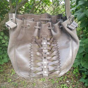 Firenze Bella Italian Leather Shoulder Bucket Bag Crossbody Purse Studs Green